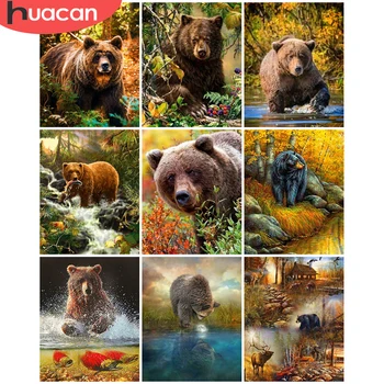 HUACAN Pictura De Numere Urs Animale Imagini De Numărul de Pădure Kituri de Acasă Decorare Desen Pe Panza pictate manual Artă Cadou