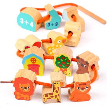 120pcs Jucarii din Lemn Montessori Copilul Jucării DIY Oraș Filetare Margele Șir Siret Puzzle Educativ Meserii Jucării pentru Copii pentru Copii