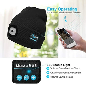 LED Beanie Hat Lanterna de Stocare Capac cu Lumina Calda Pălărie Tricot Unisex LED Pălărie de Lumină fără Fir Bluetooth 5.0 în aer liber, Far