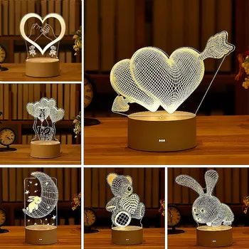 3D Lumina de Noapte Acrilice Dragoste Romantica Lampă pentru Copii Lumina de Noapte Lampa de Masa Petrecere de Ziua Decor Ziua Îndrăgostiților Lampă de Noptieră