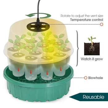 Întregul Spectru Galben LED-uri Cresc de Lumină Caldă 14-Celule în Creștere Cutie Rundă de Semințe de Pornire Tava pentru Plante de Interior Pepinieră de Germinare