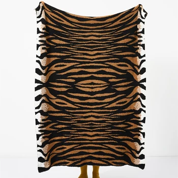 YIRUIO Realiste Tigru Dungi Tricotate Pătură Pufos Blana Moale Confortabil Decor Acasă Canapea extensibilă Capac Pătură de Picnic în aer liber Tabără Pături