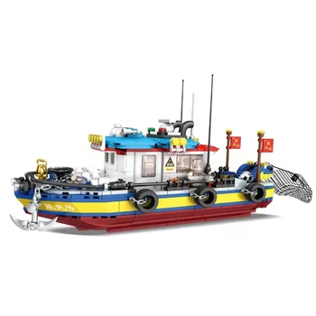 Oraș de Pescuit cu Barca Constructor de Blocuri de Constructii Model Asamblarea MOC Corabie de Pirați Tehnice Cărămizi Jucarii pentru Copii Cadou de Ziua de nastere