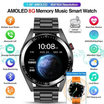 Nouă Bărbați Ceas Inteligent 454*454 HD AMOLED Ecran de apelare Bluetooth 8G RAM de Muzică Locale Ceasuri de Moda Smartwatch Oameni Pentru Huawei, Xiaomi