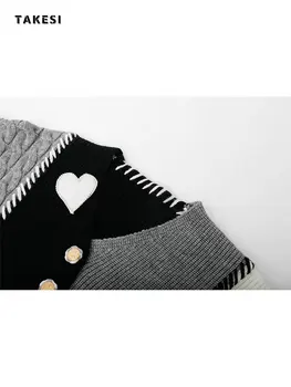 Inima Broderie Cardigan Femei coreeană de Moda Vintage V Gât Pulover Tricotate Haina Doamnelor Dulce Tricotaje de Toamnă și de Iarnă 2022