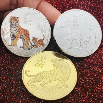 2022 Nou Animal Zodiac An de Tigru din Argint Placat cu Monede de 1 Oz Pictat Medalie Comemorativă Ambarcațiuni de Colectare
