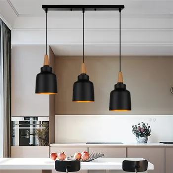 Pandantiv Modern Lumini de 3 Capete de Lemn Aluminiu Lampă de Agățat Candelabru Negru pentru Loft Dinning Living Bucatarie corp de Iluminat