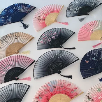 Vintage Matase Pliere Bambus Fan Chineză Japoneză Mână De Flori De Fan Pentru Petrecerea De Nunta Colorate Fan Decor Acasă Cadou