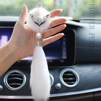 De lux Diamant Fox Oglinda retrovizoare Ornament de Pluș 8 Culori Stras Drăguț Auto Oglindă Agățat Accesorii pentru Fata Femei Doamnelor