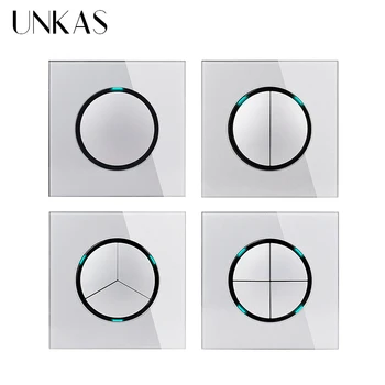 UNKAS Gri 1 2 3 4 Banda 1 / 2 Mod Aleatoriu Click On / Off Trece Prin Perete Comutator de Lumină LED Indicator Gri Cristal Panou de Sticlă