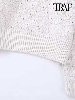 TRAF de Moda pentru Femei Vrac Texturate Tricot Pulover Epocă O Gatului Maneca Lunga Femei Pulovere Topuri Chic