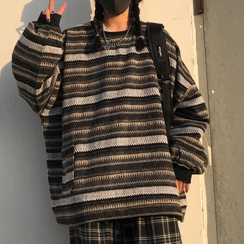 F FETE Pulovere Femei Populare Ulzzang BF Unisex Cupluri Japoneze cu Dungi Pulover Tricot Hip Hop Noua Moda de Iarnă Retro de zi cu Zi