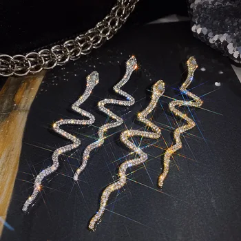 Exknl Ciucure Lung de Cristal Picătură Cercei pentru Femeile Strălucitoare Formă de Șarpe Stras Legăna Cercei Nunti Moda Bijuterii Cadouri