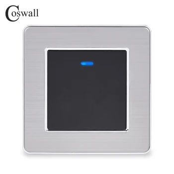 Coswall din Oțel Inoxidabil Panou de 1 Banda 1 Modul intrerupator On / Off, Comutator de Perete cu Indicator Cu LED 16A Negru de Culoare de Aur