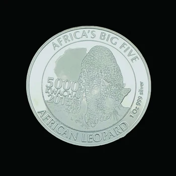 Africa Cinci Mari Leopard Comemorative Provocare De Argint, Monede De Colecție