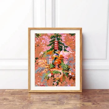 Bujori De Imprimare Cherry Blossom Pictura Chinoiserie Astronomie Arta Canvas Imagini Tradiționale Din Asia Poster De Epocă, Decor De Perete