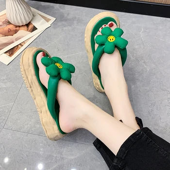 Drăguț Floarea Soarelui Flip-Flops Pantofi pentru Femei 2022 Noua Moda de Vara Non-alunecare Fund Gros Alb Negru Moale Papuci de Plaja