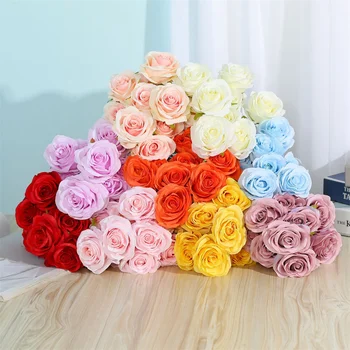 10 Capete De Flori Artificiale Roz Albastru Trandafiri De Mătase Mireasa Buchet De Flori Pentru O Nunta Decorative Diy Flori De Gradina Acasă