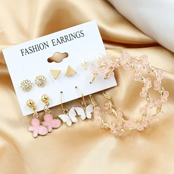 1set Vintage Fluture Pearl Cercei Pentru Femei Cerc Picătură Cercei de Aur de Culoare Geometrice Tassel Pandantiv Bijuterii Trendy