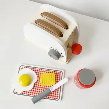 Din Lemn Pentru Copii De Bucătărie Pretinde Joc Playsets Prăjitoare De Pâine Filtru De Clătită Pâine, Mașină De Oală Fierbinte Mașină Mixer Devreme Jucarii Educative Set