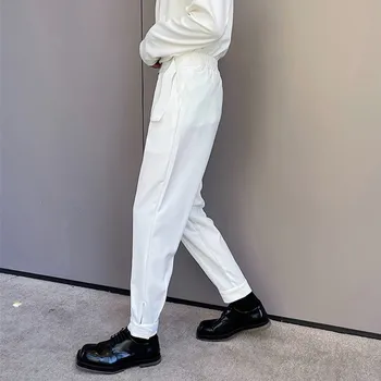Coreeană Stil Chic Harem Pantaloni Barbati Solid Negru, Alb Pantaloni cu Curea de Primavara-Vara Conic Lungime de Glezna Casual Pantaloni de Calitate