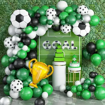 127Pcs Verde Alb Negru Trofeu la Fotbal, Balon de Folie Ghirlanda Arc Set Petrecere Copii Jucarii de Fotbal Tematice PartyDecorations