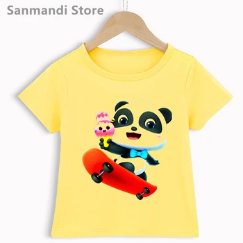Curcubeu Babybus Panda Grafic De Imprimare Tricou Fete/Băieți Copii Haine De Vara Tricou Maneca Scurta Harajuku Kawaii Imbracaminte Copii