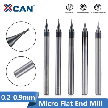 XCAN 1 buc 0.2-0.9 mm TiAIN Micro Plat End Mill 4mm Shank 2 Flaut freze HRC 55 Mirco Carbură CNC Gravura Pic Router Pic