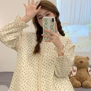 Pijama Seturi Pentru Femei Temperament Elegant De Imprimare Moale Stil Coreean Homewear Salon De Zi Cu Zi Feminin Liber Toamna Elev Popular Minunat