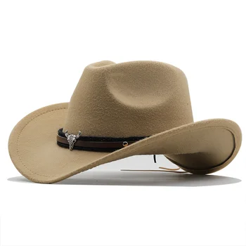 Simplu Produsului Bărbați De Lână Roșie Chapeu Vest Pălărie De Cowboy Domn Jazz Sombrero Hombre Capac Tata Fermiera Pălării