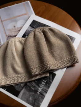 2022 Iarna Femei Cașmir 35% Flat Knit Beanie Capace Gros Casual Pălăria Jos Model Caldă Femei Lână Moale Chelioși Real Pushmina