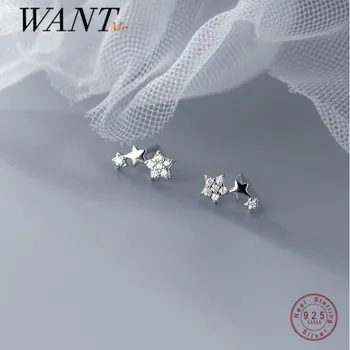 VREA Argint 925 Trendy coreean Chic Zircon Romantic Stele Mici Stud Cercei pentru Femeile frumoase de Ziua de Bijuterii Cadou
