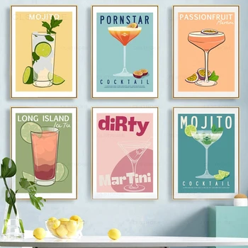 Retro Lichior Panza Pictura Cocktail Mojito Ice Tea de Perete de Arta Abstractă Postere si Printuri de Imagine Colorate pentru Decor Cameră de zi