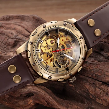 2022 Nou Brand de Lux pentru Bărbați Retro Bronz Steampunk Schelet Ceas Automatic Mecanic Relogio Barbati Casual Vintage Ceas de mână