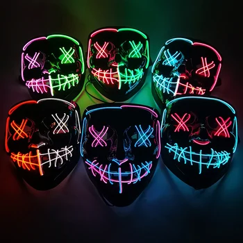 Halloween Neon Masca Mixt cu Led-uri de Culoare Masti bal Mascat bal Mascat de Groază Măști Strălucire În Întuneric Amuzant Cosplay Costum Consumabile