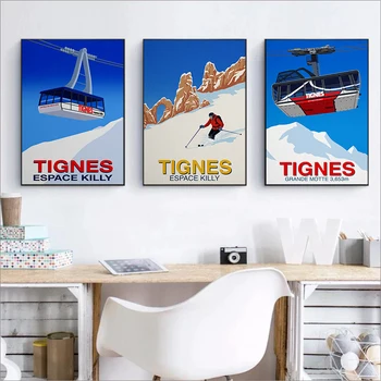 Retro franceză Tignes Stațiune de Schi de Iarnă Peisaj de Călătorie Tablou Canvas Postere și de Imprimare Arta de Perete Imagini pentru Living Decorul Camerei