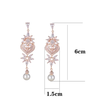 Ekopdee Nou Trend Elegant AAA+ Cubic Zirconia Cercei cu Perle Femei Aur, Argint Culoare Cristal de Mireasa Picătură Cercei Bijuterii de Nunta