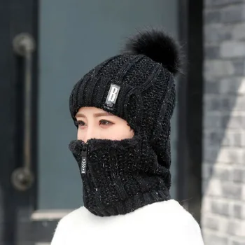 Iarna Dintr-O Bucata Capace Femeile Gros Cald Chelioși Pălărie De Sex Feminin De Tricotat Scrisoare Capota Uniți În Aer Liber, Călărie Seturi