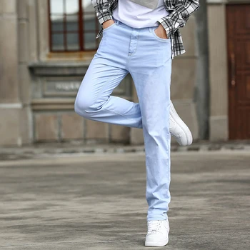 2022 Primavara-Vara Noi Oamenii Cer Albastru Slim Stretch Blugi Stil Clasic de Moda Casual Pantaloni din Denim de sex Masculin Brand Pantaloni