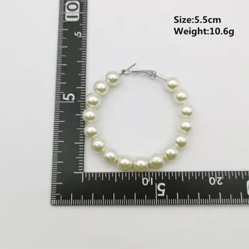 Femeile Declarație White Pearl Cercel Supradimensionat Rotund Cerc Perlat Geometrice Cercei Moda Bijuterii