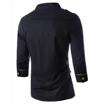 De înaltă Calitate 2022 Moda Primavara Toamna Vânt Aur Intrebarea Decoratiuni Negru Șapte Puncte Maneca Curea de Umăr Men\'s Shirt