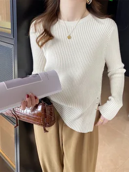 Femei de moda cu mâneci Lungi Rotund Gat Culoare Solidă Elegant Sreetwear Toate-Meci Pulover Interior Tricotate Pulover Nou 2022