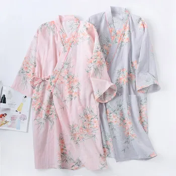 Stil Japonez Femei, Kimono De Primavara Toamna Cu Maneci Lungi Doamnelor Rochie De Imprimare Florale V Gâtului Vară Halat De Baie Pentru Femei