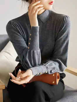 Toamna iarna 2022 noi guler pulover de lână de moda pentru femei străine stil lanternă sleeve knit cashmere top