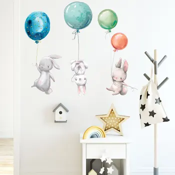 Autocolante de perete pentru Copii Copii, Camere Copii Fete Bunny Balon cu Aer Cald de Interior Decorative Vinil Autocolant Decal Perete Decor