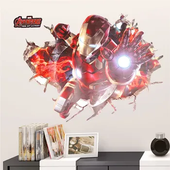 Efect 3d iron man eroul prin autocolante de perete pentru camere de copii pepinieră arta de perete decalcomanii de decor Avengers tapet diy poster