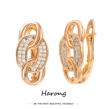 Harong Trendy Blocare Cupru a Crescut de Culoare de Aur Stud Cercei Incrustate cu Cristale Stralucitoare de Lux, Bijuterii din Metal pentru Femei Fete Petrecere Cadou