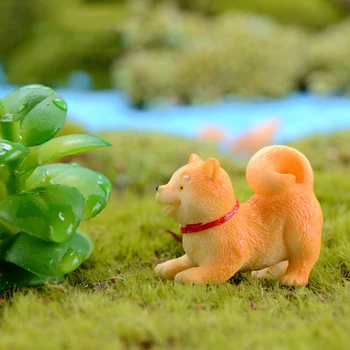 5PCS Akita Câinele Galben Figurina Animal de Desene animate Model Moss Peisaj Rasina de Artizanat Casa in Miniatura Fairy Garden Decor