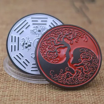 Monedă comemorativă de Cadou de Culoare Bicarbonat de Argint Email Tai Chi Insigna Metalică Tridimensional Relief placat cu Aur Insigna Yin-yang