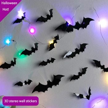 12pcs/Lot Decor de Halloween Dovleac 3D din PVC Bat Petrecere de Halloween DIY Decor Bar, Cameră de speriat Decos elemente de Recuzită de Perete Autocolant